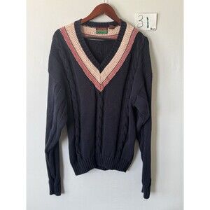 Vintage Oakton Limited Sweater Mens L Cable Knit V Neck 100% Cotton Preppy 90s